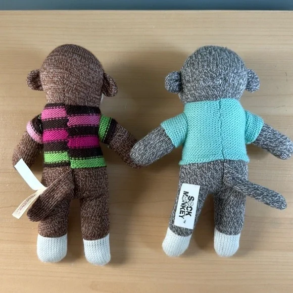 Dan Dee Dandee Sock Monkey Heart Valentines Plush Stuffed Toy Set brown grey 9" - Picture 3 of 6